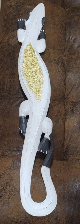 Figura Decorativa Lagarto Blanco Dorado