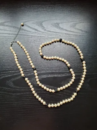 Collar Perlas Falsas Vintage Beige y Negro