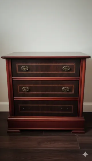 Armario de madera, mesitas y cómoda