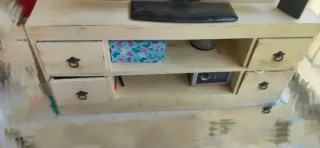 Mueble salón beige madera maciza