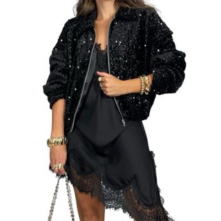 Bomber de terciopelo y lentejuelas burdeos