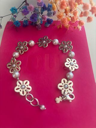 Pulsera Tous Flores y Perlas Plata