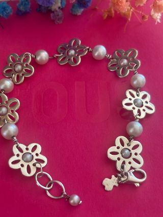 Pulsera Tous Flores y Perlas Plata
