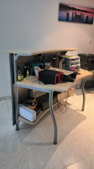 Mueble recepción oficina clínica azul/gris