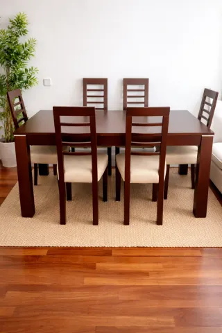 Mesa extensible+ 6 sillas de madera maciza