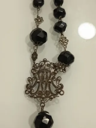Rosario antiguo plata cuentas negras
