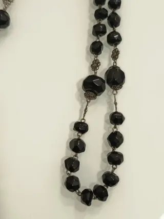 Rosario antiguo plata cuentas negras