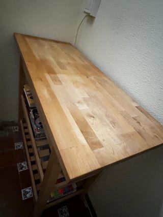 Mesa auxiliar cocina madera cajones y baldas