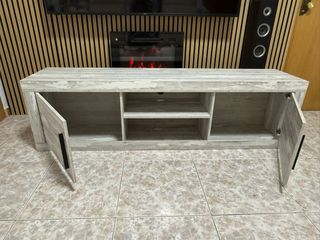 Mueble bajo TV madera y mármol 180x50x40