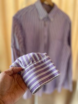 Camisa Massimo Dutti Rayas Morado/Blanco Talla XL