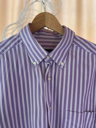 Camisa Massimo Dutti Rayas Morado/Blanco Talla XL