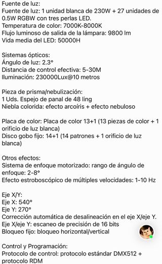 Foco Beam 230W, 14 colores y gobos ring led, frost