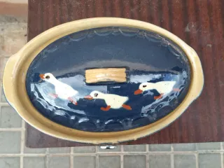 Salsera cerámica antigua patos azul