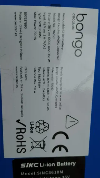 Batería Cecotec Bongo SINC3610M 36V