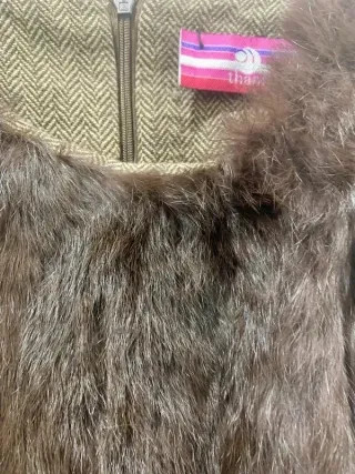 Vestido Tweed Espiga Marrón Talla S con Piel