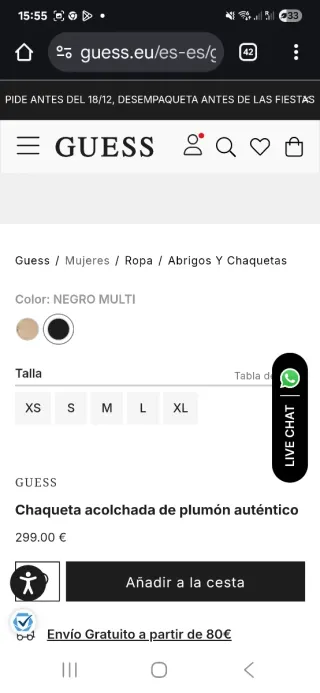 Parka Guess Negra con Capucha y Cinturón