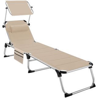 Tumbona plegable 220 x 60,5 x 34 cm con bolsillo lateral beige