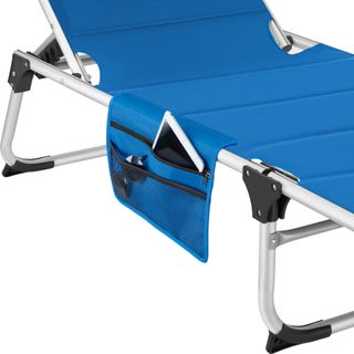 Tumbona plegable 220 x 60,5 x 34 cm con bolsillo lateral azul