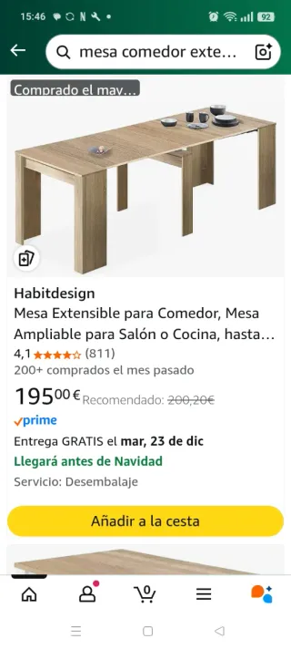 Mesa extensible comedor Amazon color como la foto