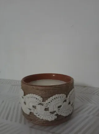 Candela decorativa coccio corda pizzo