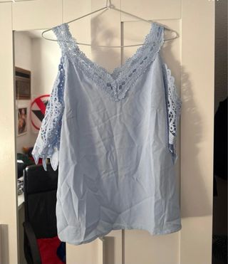 Blusa Celeste Encaje Talla S/M