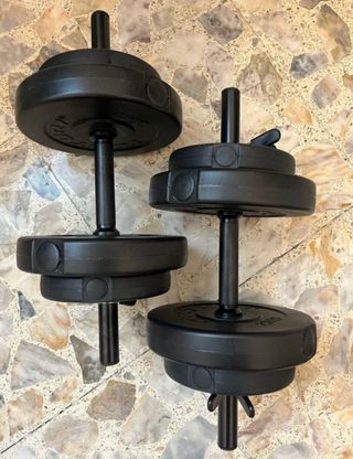 Banco entrenamiento y mancuernas discos