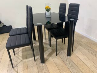 Comedor 4 sillas cristal negro