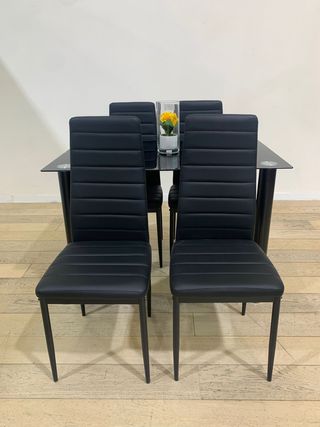 Comedor 4 sillas cristal negro