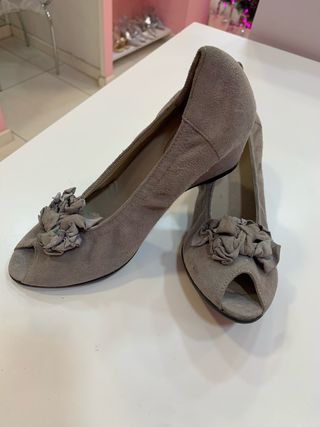 Scarpe donna ballerine grigie con fiore