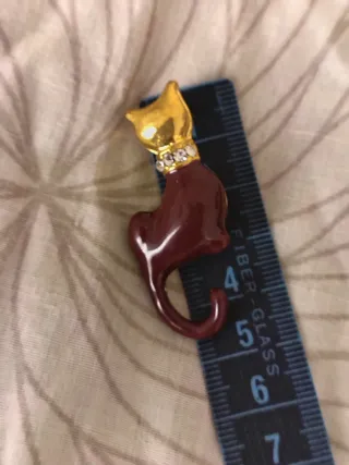 Spilla gatto smaltata vintage oro e marrone
