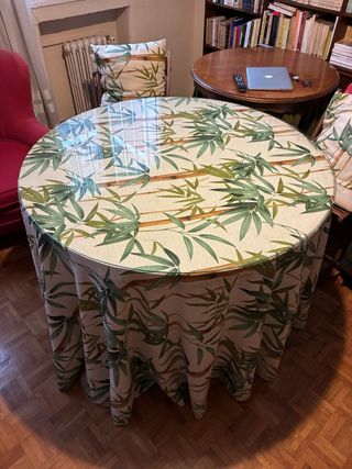 Mesa redonda vintage extensible madera y cristal