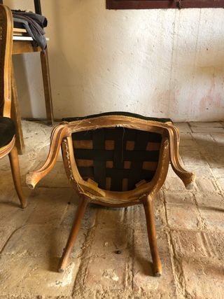 4 Sillas Antiguas Madera Rattan Terciopelo