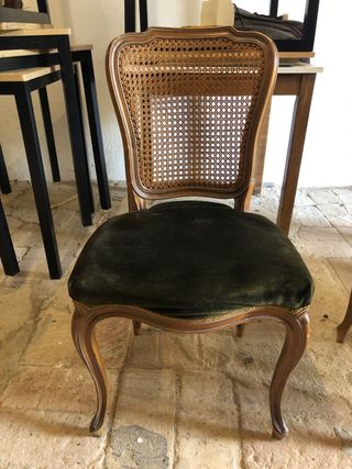 4 Sillas Antiguas Madera Rattan Terciopelo