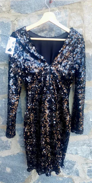 Vestido lentejuelas negro y dorado