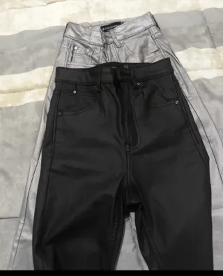 2 Pantalones Stradivarius Negro y  gris Plateado