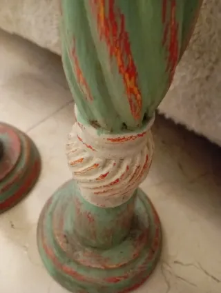 Pareja Portavelas Madera Pie