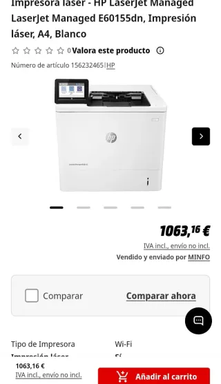Impresora Láser HP LaserJet Managed E60155