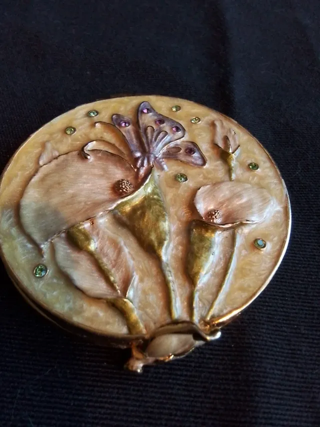 Specchio da borsa in porcellana con fiori e farfalle