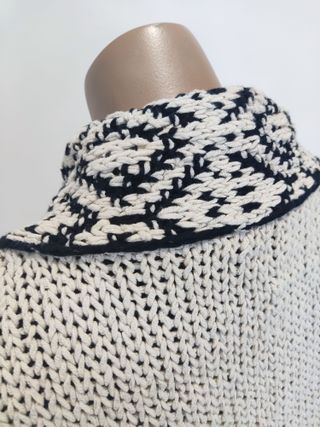 Chaqueta de punto larga mujer beige y negro