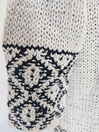 Chaqueta de punto larga mujer beige y negro