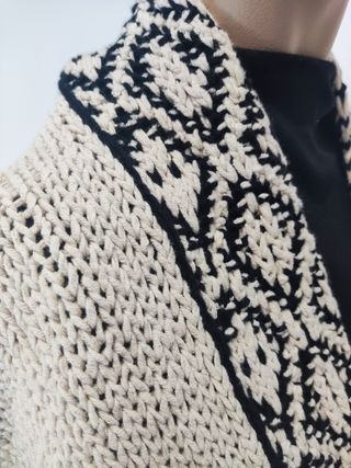 Chaqueta de punto larga mujer beige y negro