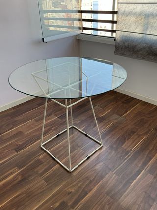 Mesa redonda vidrio 80cm metal blanco
