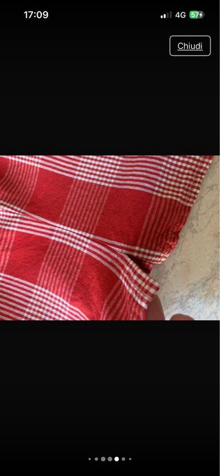 Top smanicato a quadri rossi-bianchi lino Sisley