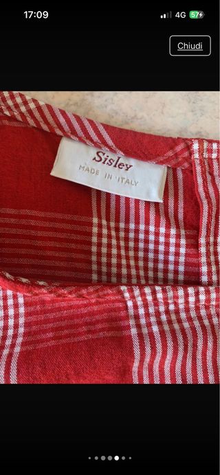 Top smanicato a quadri rossi-bianchi lino Sisley