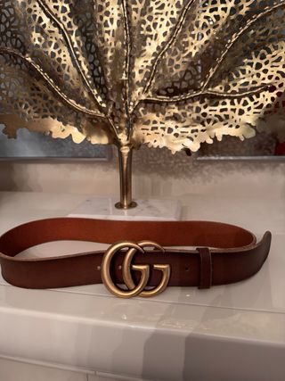 Cinturón Gucci Piel Marrón GG Dorada 4cmx94cm