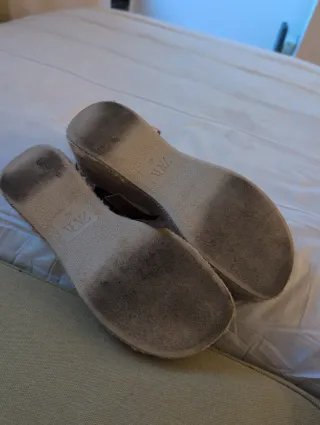 Sandalias Zara Cuña Yute Piel Marrón