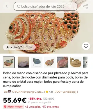 Bolso de mano con pedrería de pez