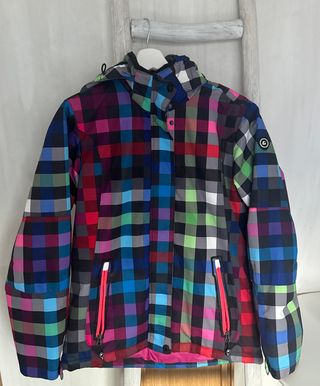 Chaqueta de esquí a cuadros multicolor, talla 14a