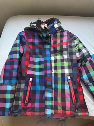 Chaqueta de esquí a cuadros multicolor, talla 14a