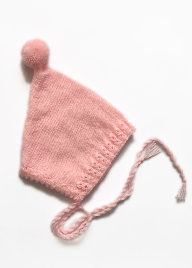 Capota gnomo de lana rosa para bebé de 3 a 6 meses